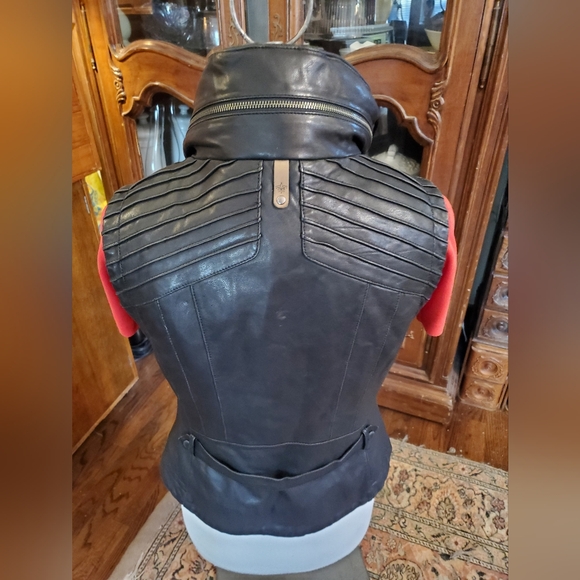 Mackage two part Black Lamb Skin Leather Jacket with Ribbed Collar - Picture 13 of 15